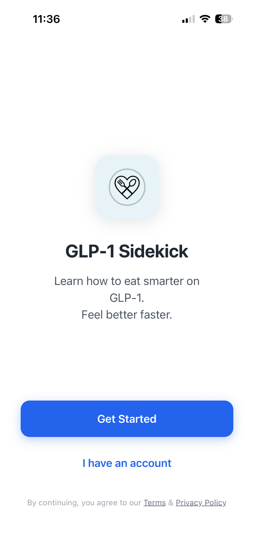 GLP-1 Sidekick app welcome screen